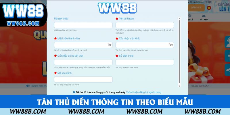 Tân thủ điền thông tin theo biểu mẫu